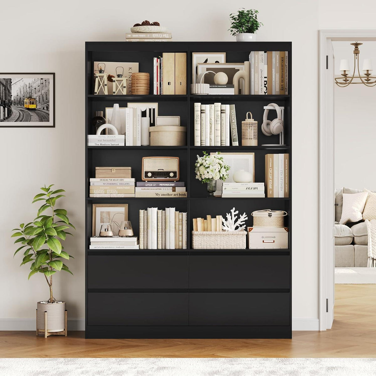 Bücherregal mit 4 Schubladen & 8 Fächern – 120x30x180cm