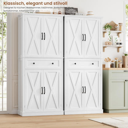 Hochschrank mit 4 Türen & Schublade – Weißes Küchenbuffet 181,5cm