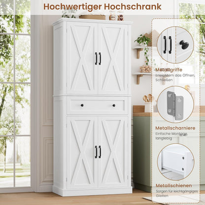 Hochschrank mit 4 Türen & Schublade – Weißes Küchenbuffet 181,5cm