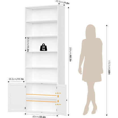 209 cm Bücherregal mit Türen & verstellbaren Regalböden