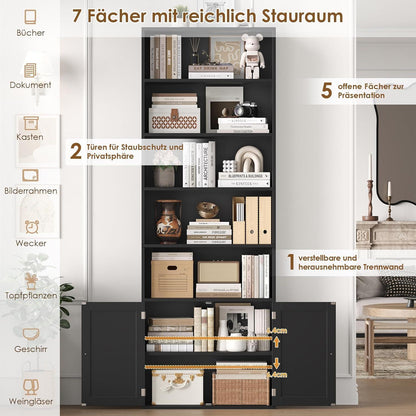 209 cm Bücherregal mit Türen & verstellbaren Regalböden