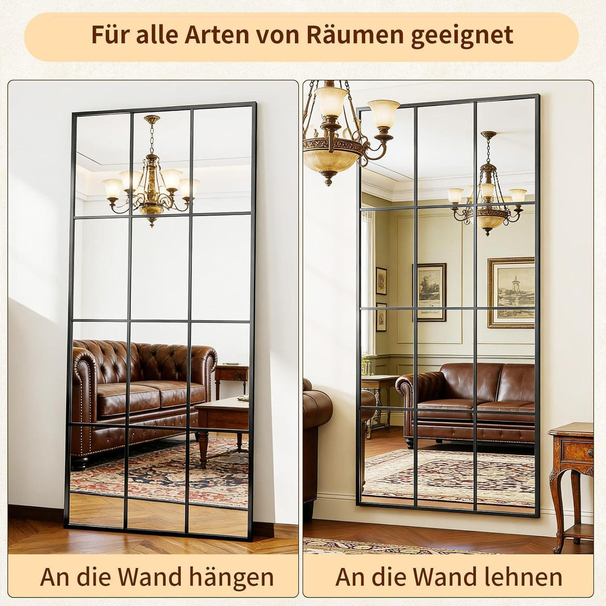 Großer Standspiegel 180x76 cm | Dekorativer Ganzkörperspiegel