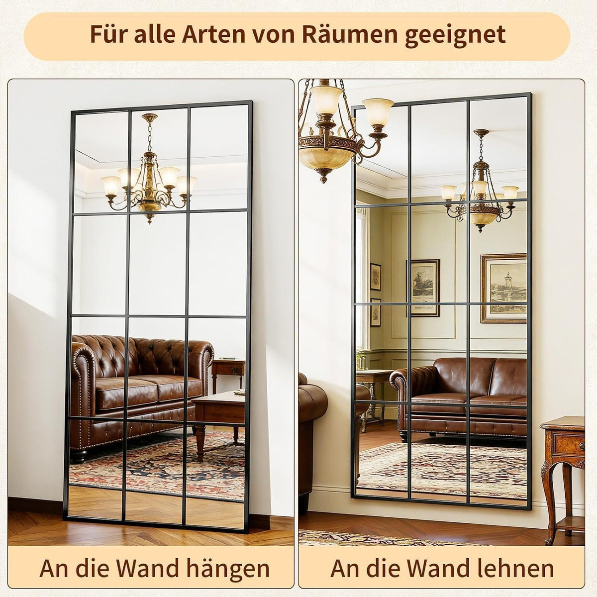 Standspiegel 165x60 cm – Dekorativer Ganzkörperspiegel für Wohnzimmer