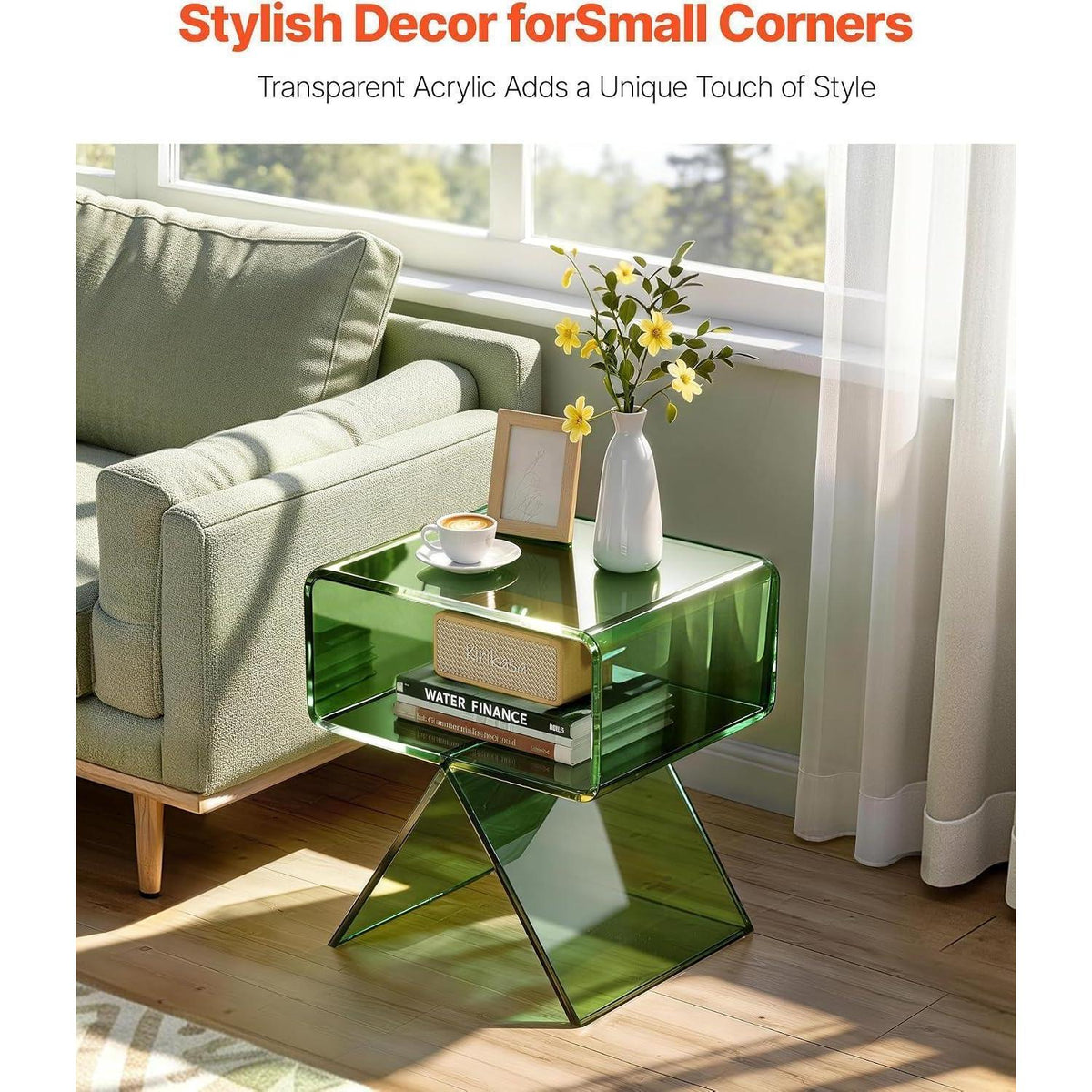 Acryl Beistelltisch mit Ablage – Transparenter Nachttisch für Wohnzimmer