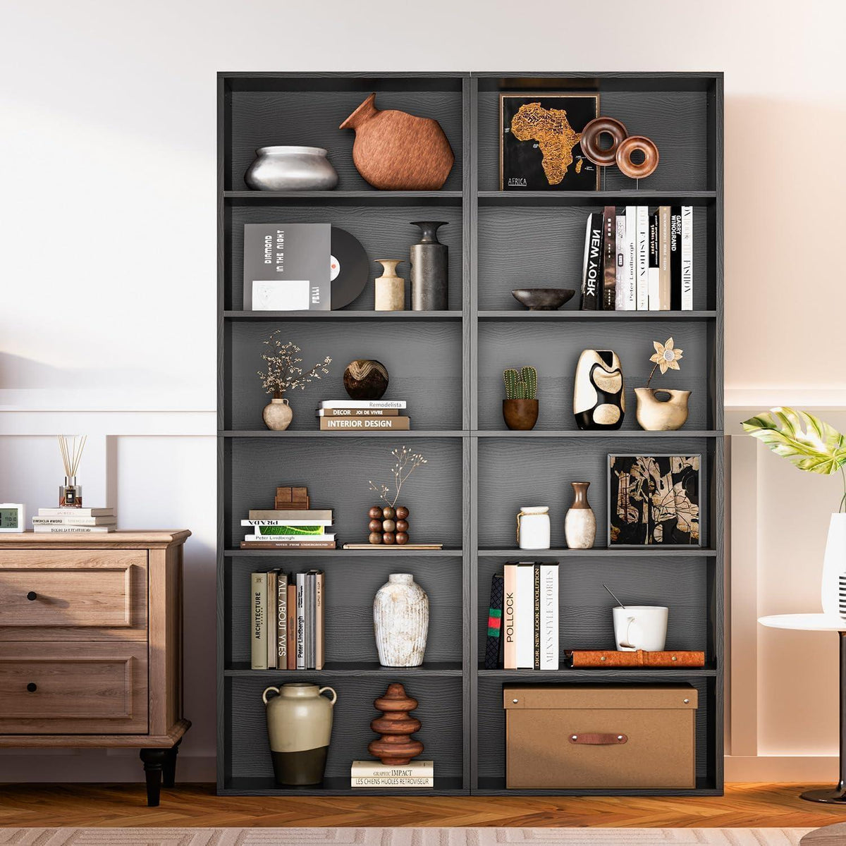 Bücherregal 6 Ebenen Schwarz – Standregal Holz Modern