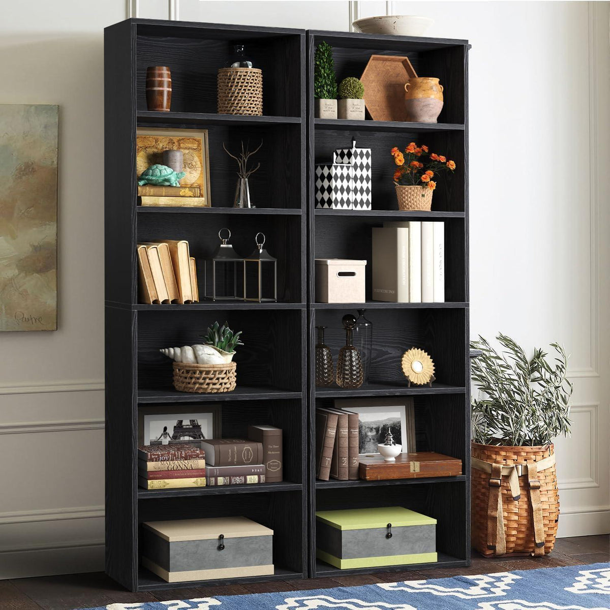 Bücherregal 6 Ebenen Schwarz – Standregal Holz Modern
