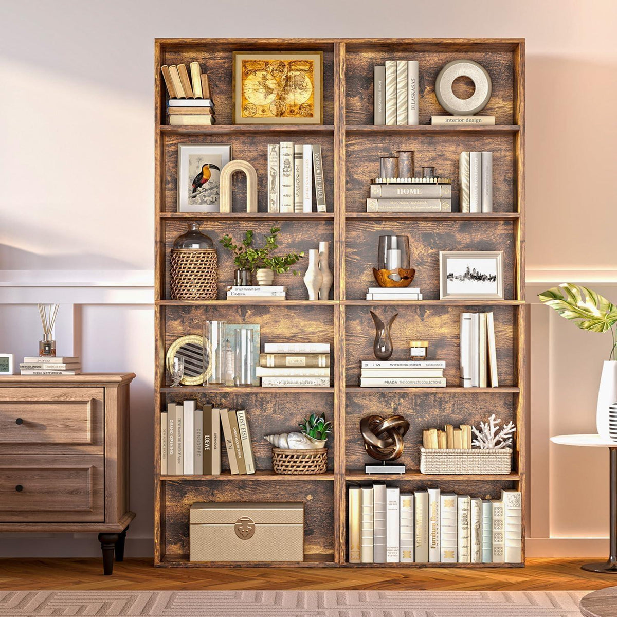 Bücherregal Holz 6 Ebenen - Modernes Standregal Braun