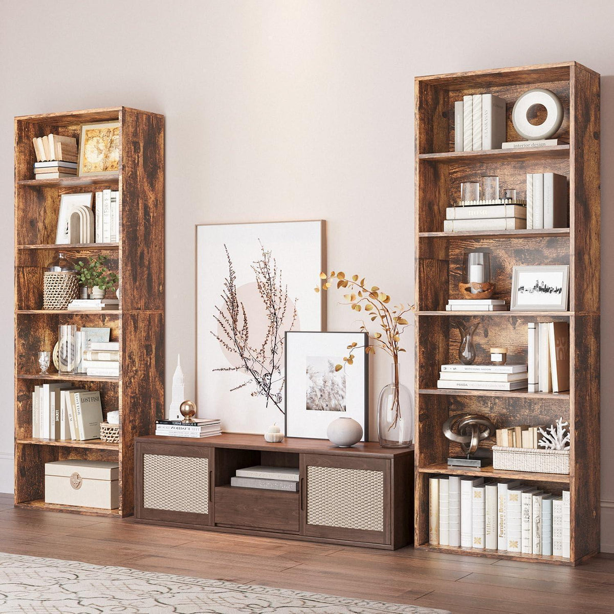 Bücherregal Holz 6 Ebenen - Modernes Standregal Braun
