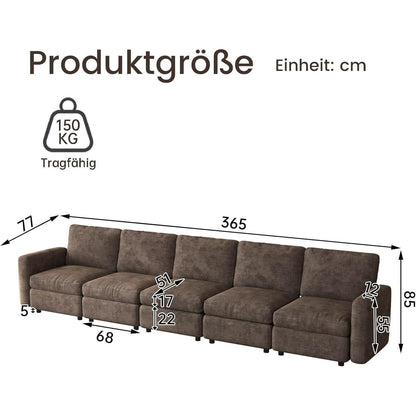 Modernes 5-Sitzer Sofa aus Velours in Braun