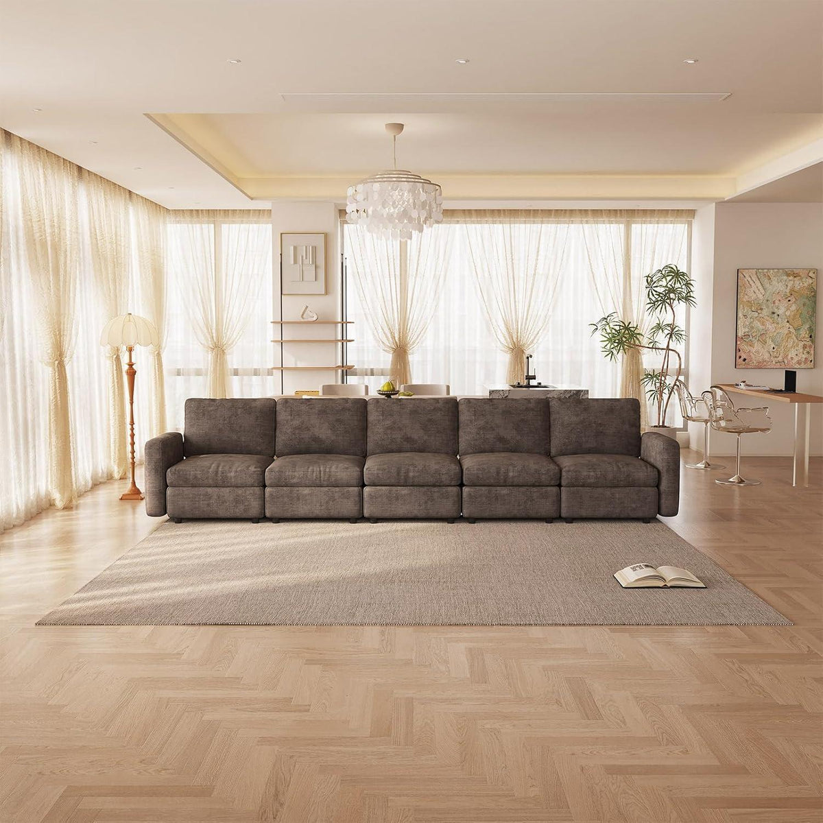 Modernes 5-Sitzer Sofa aus Velours in Braun