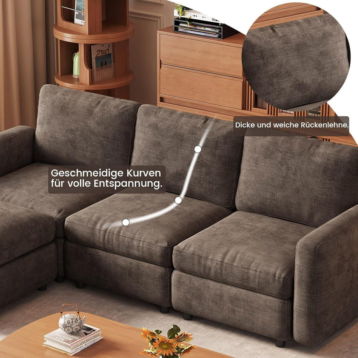 Modulares Ecksofa Braun mit Hocker & Stauraum