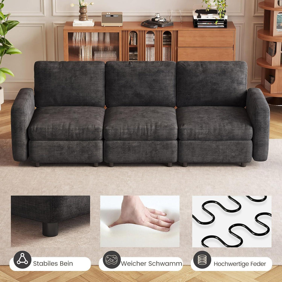 Modernes 4-Sitzer Sofa Grau – Bequeme Velours Couch