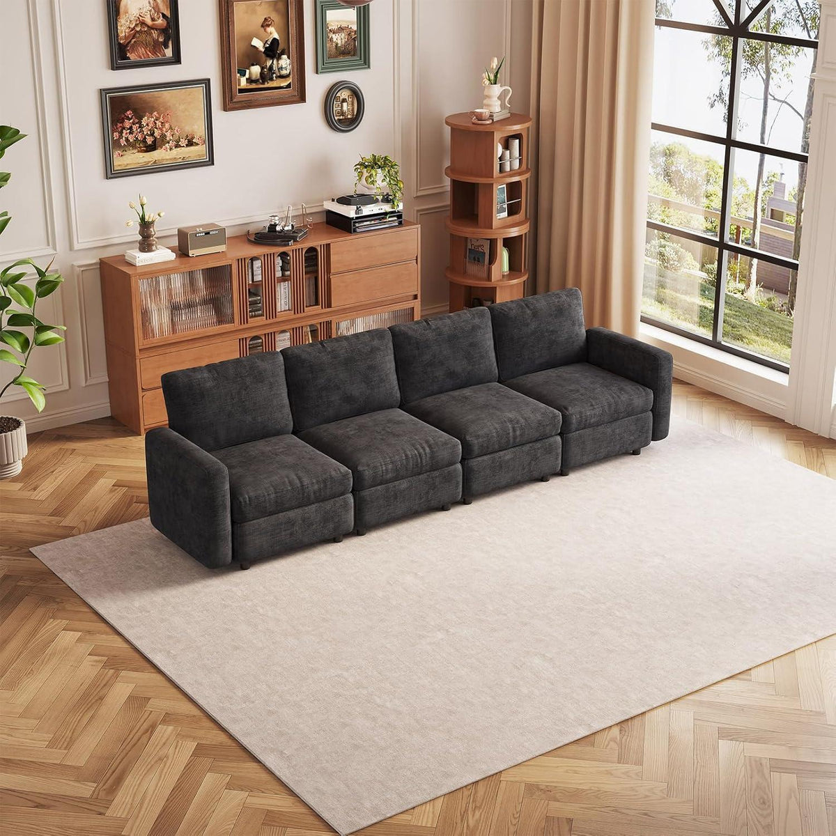 Modernes 4-Sitzer Sofa Grau – Bequeme Velours Couch