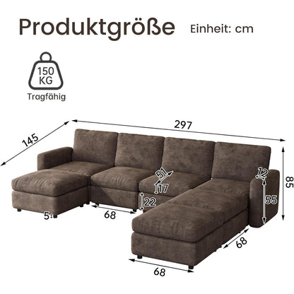 Modulares Ecksofa Braun mit Hocker & Stauraum – Bequemes Sofa