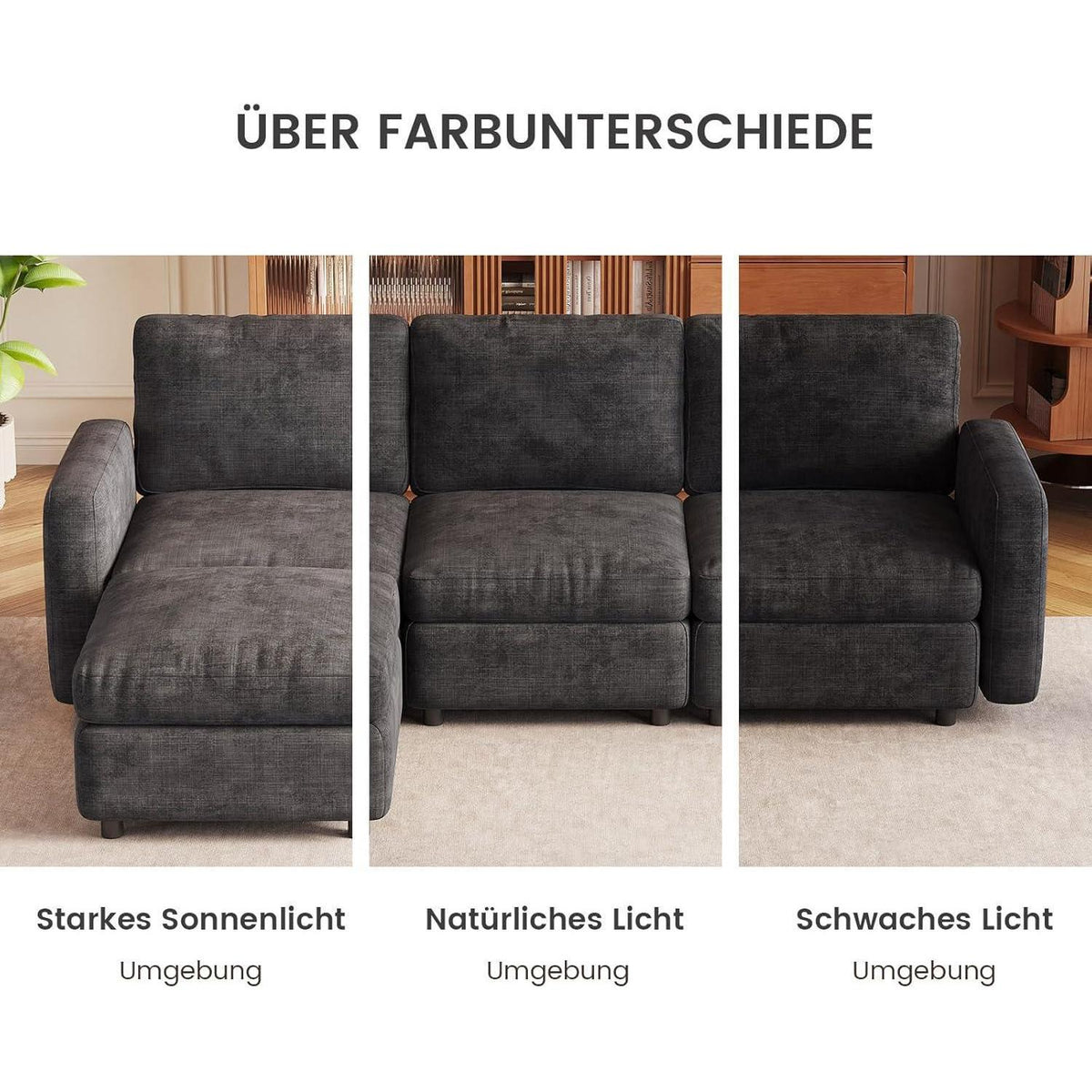 Modulares Ecksofa mit Stauraum & Hocker – Grau, 4 Sitzplätze