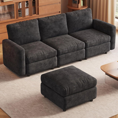 Modulares Ecksofa mit Stauraum & Hocker – Grau, 4 Sitzplätze