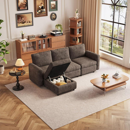 Modulares Ecksofa Braun mit Hocker & Stauraum