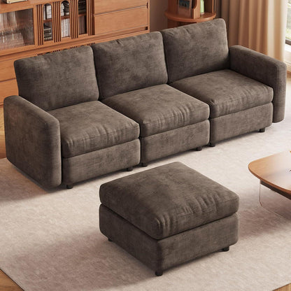 Modulares Ecksofa Braun mit Hocker & Stauraum