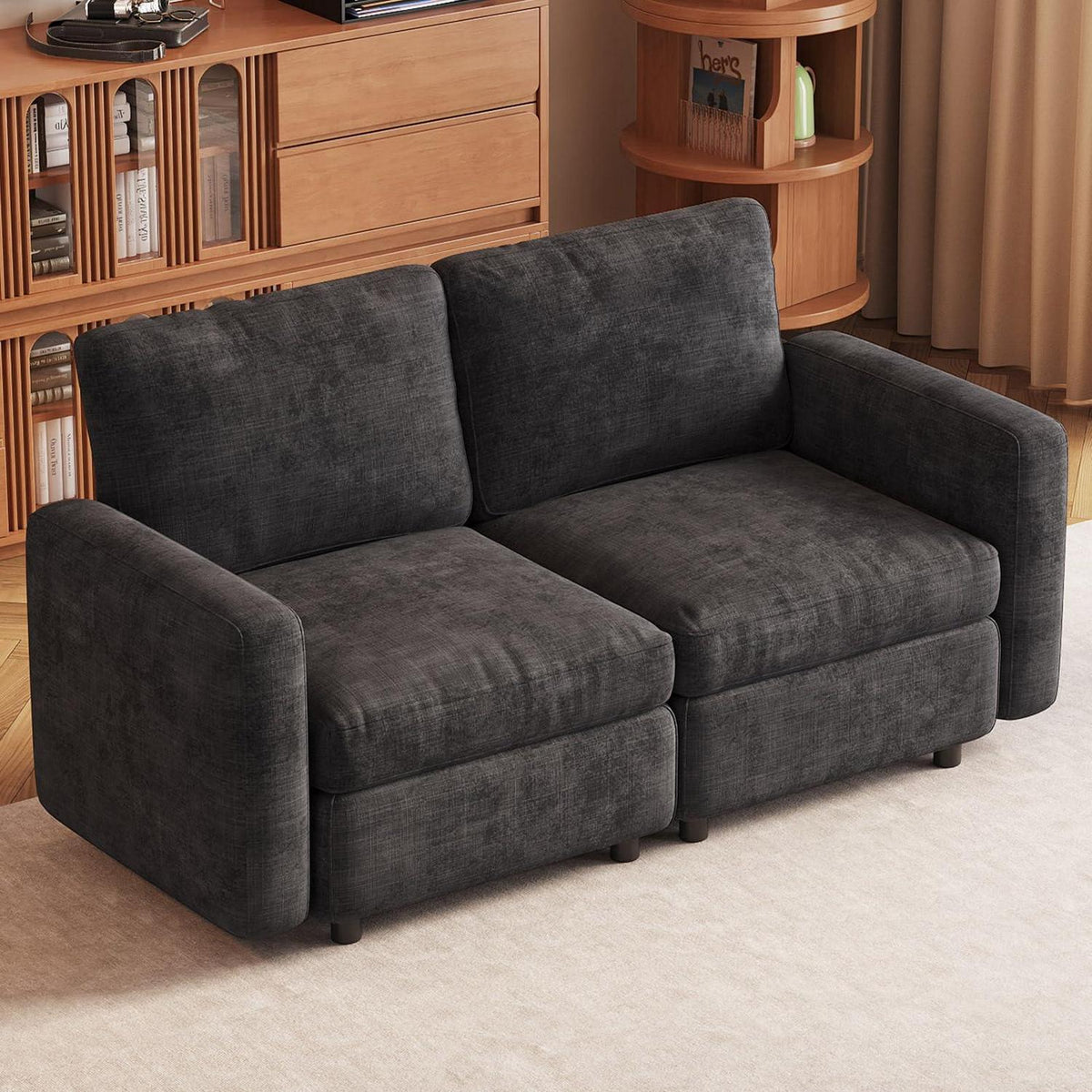 Graues 2-Sitzer Sofa aus Velours – Modernes Wohnzimmer Sofa