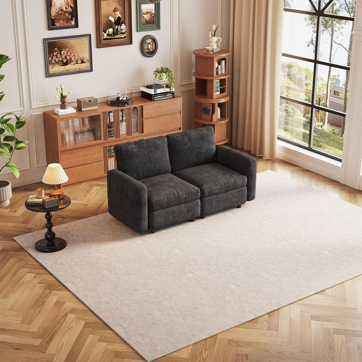 Graues 2-Sitzer Sofa aus Velours – Modernes Wohnzimmer Sofa