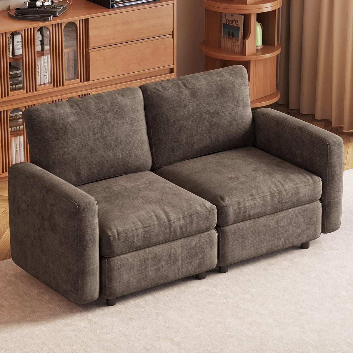 Modernes 2-Sitzer Sofa aus Velours in Braun