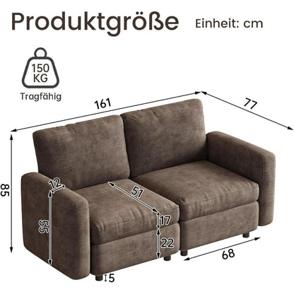 Modernes 2-Sitzer Sofa aus Velours in Braun