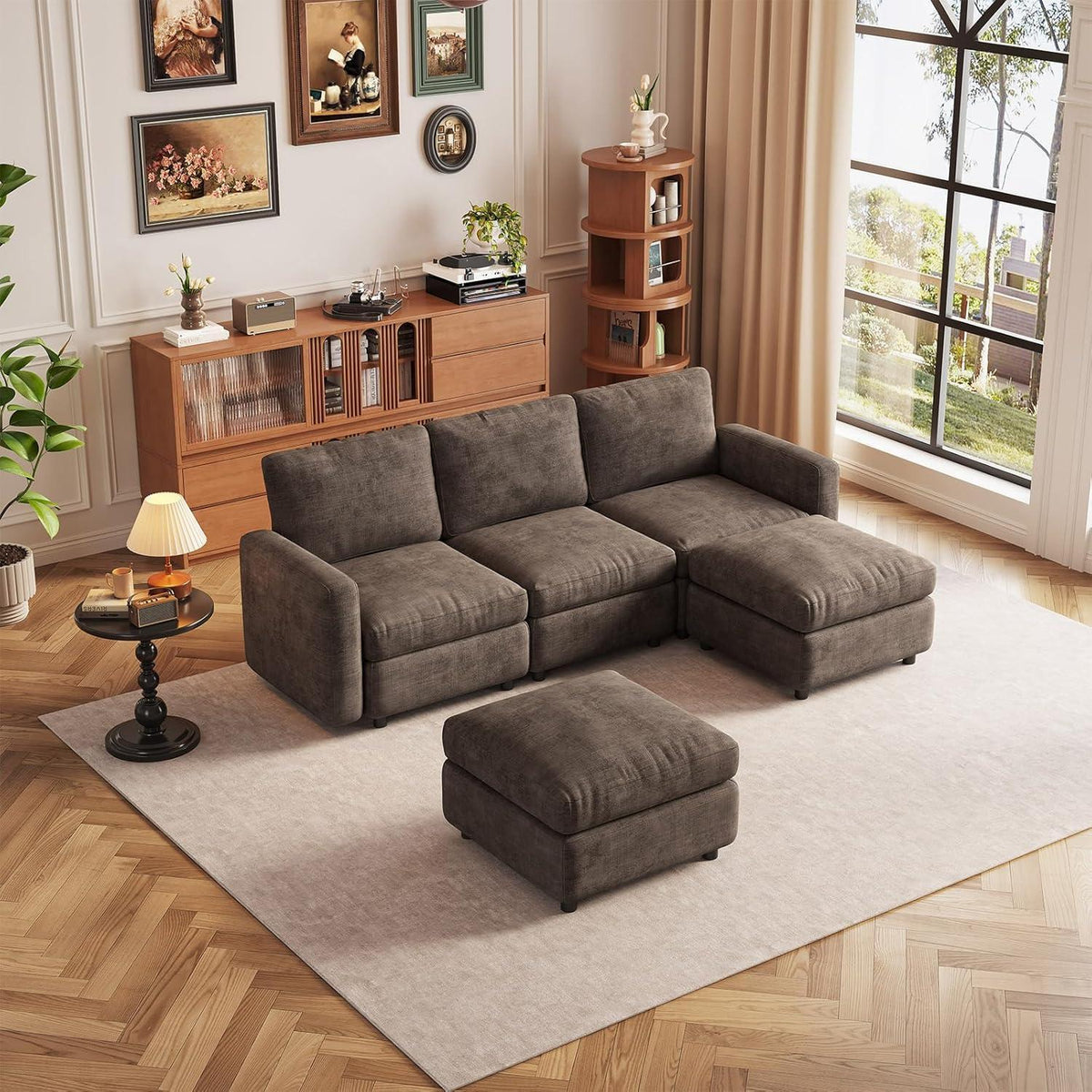 Modulares Ecksofa Braun mit Hocker & Stauraum