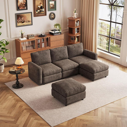 Modulares Ecksofa Braun mit Hocker & Stauraum