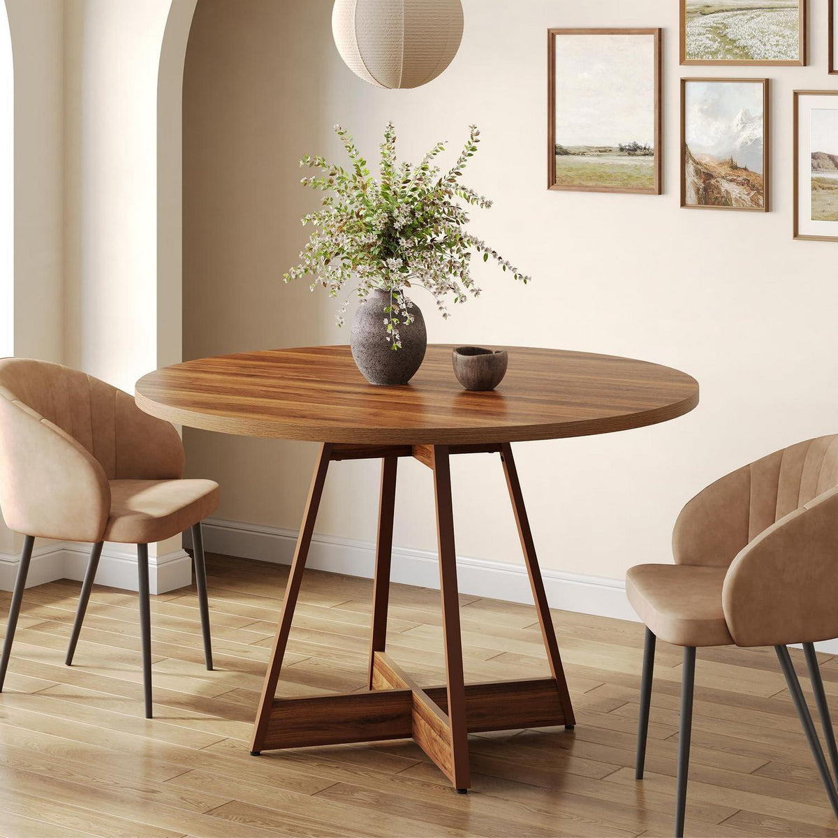 Runder Esstisch für 2-4 Personen – Braun, Landhausstil
