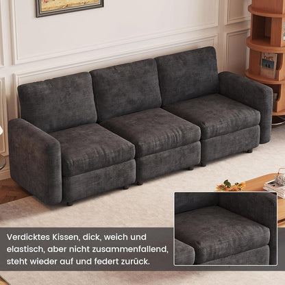 Graues 3-Sitzer Sofa aus Velours – Modernes Wohnzimmer Sofa