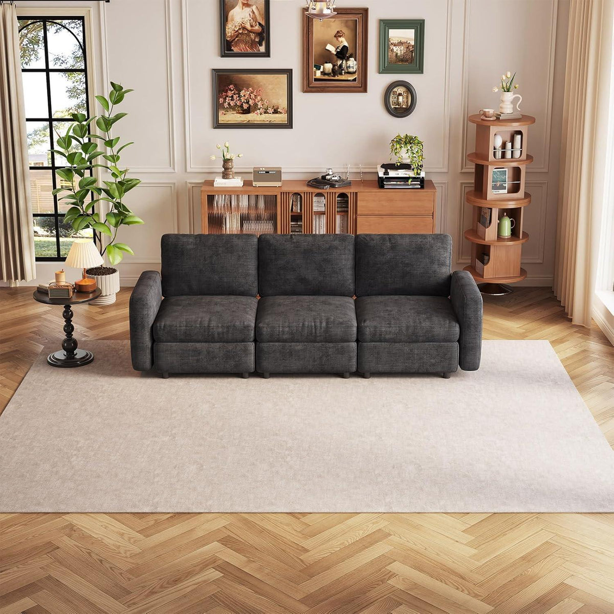 Graues 3-Sitzer Sofa aus Velours – Modernes Wohnzimmer Sofa