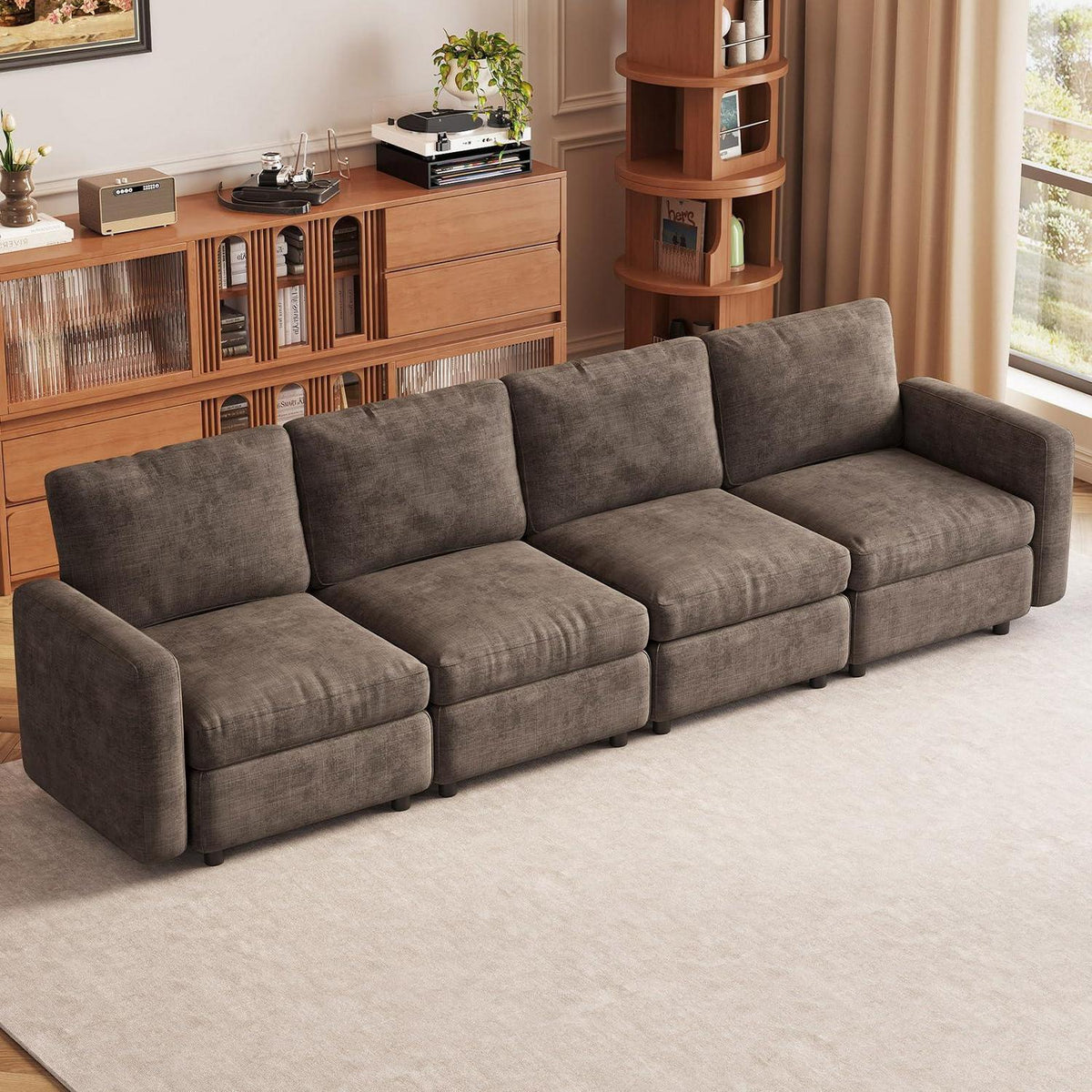 Modernes 4-Sitzer Sofa aus Velours in Braun