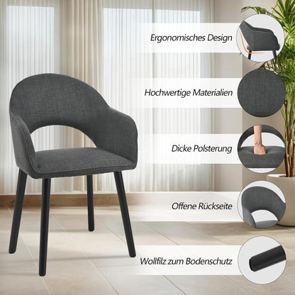 Esszimmerstühle Set 6er mit Armlehne Schwarzgrau Holzbeine