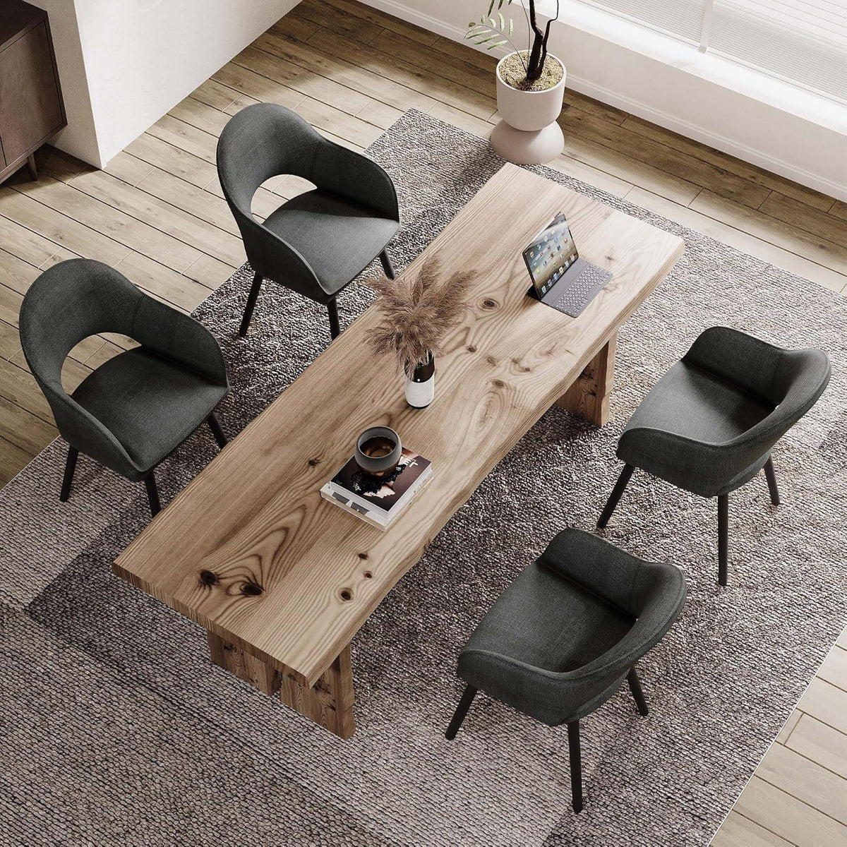 Esszimmerstühle Set 6er mit Armlehne Schwarzgrau Holzbeine