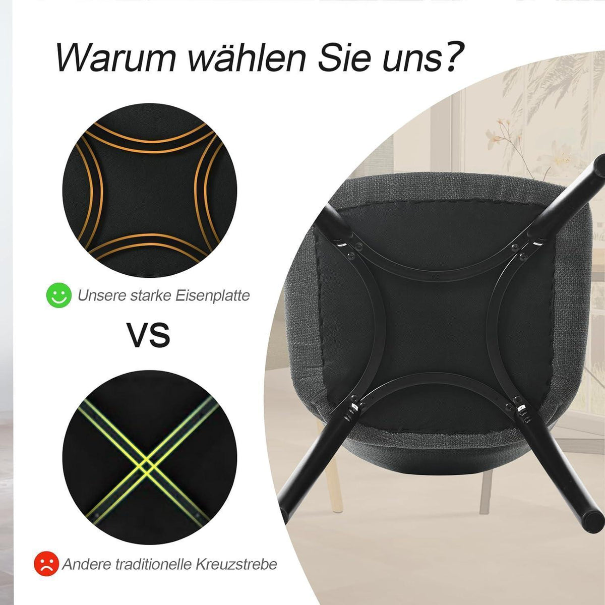 Esszimmerstühle Set 4er mit Armlehne Schwarzgrau Holzbeine