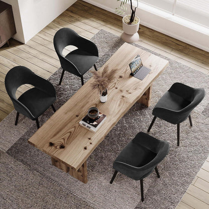 Esszimmerstühle Set 6er Schwarz Samt mit Holzbeinen & Armlehne