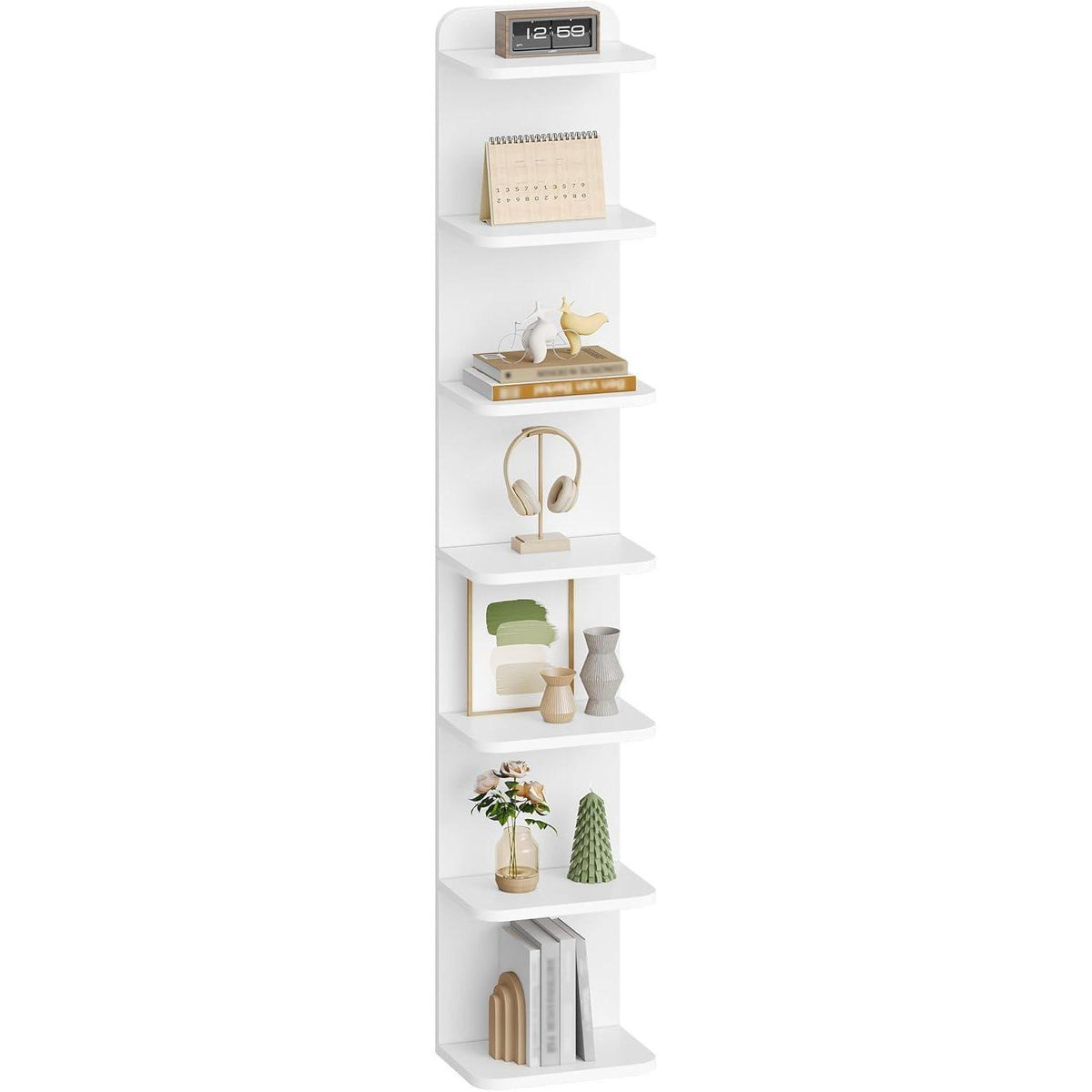Standregal mit 7 Ebenen – Weißes Bücherregal für Wohnzimmer
