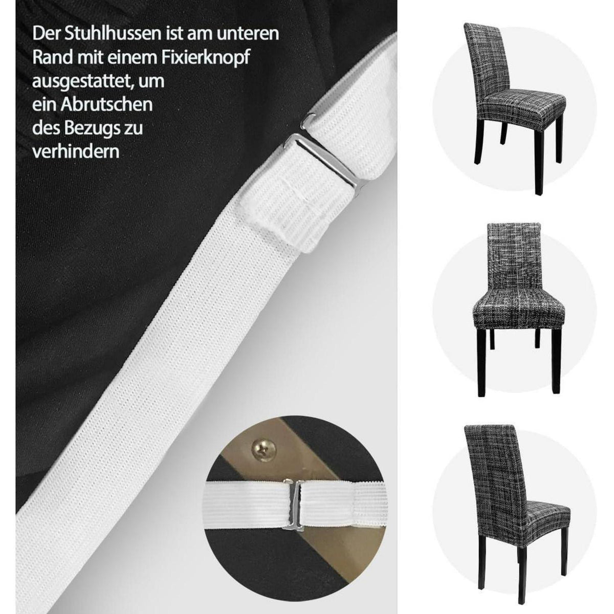 Stretch Stuhlhussen 6er Set – Grau Schwarz Graffiti Muster