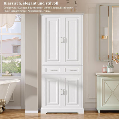 Hochschrank mit 4 Türen & Schublade – Weißes Küchenbuffet 180cm