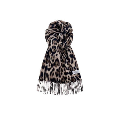 Damen Schal Leopard Print Khaki mit Fransen 180x30cm
