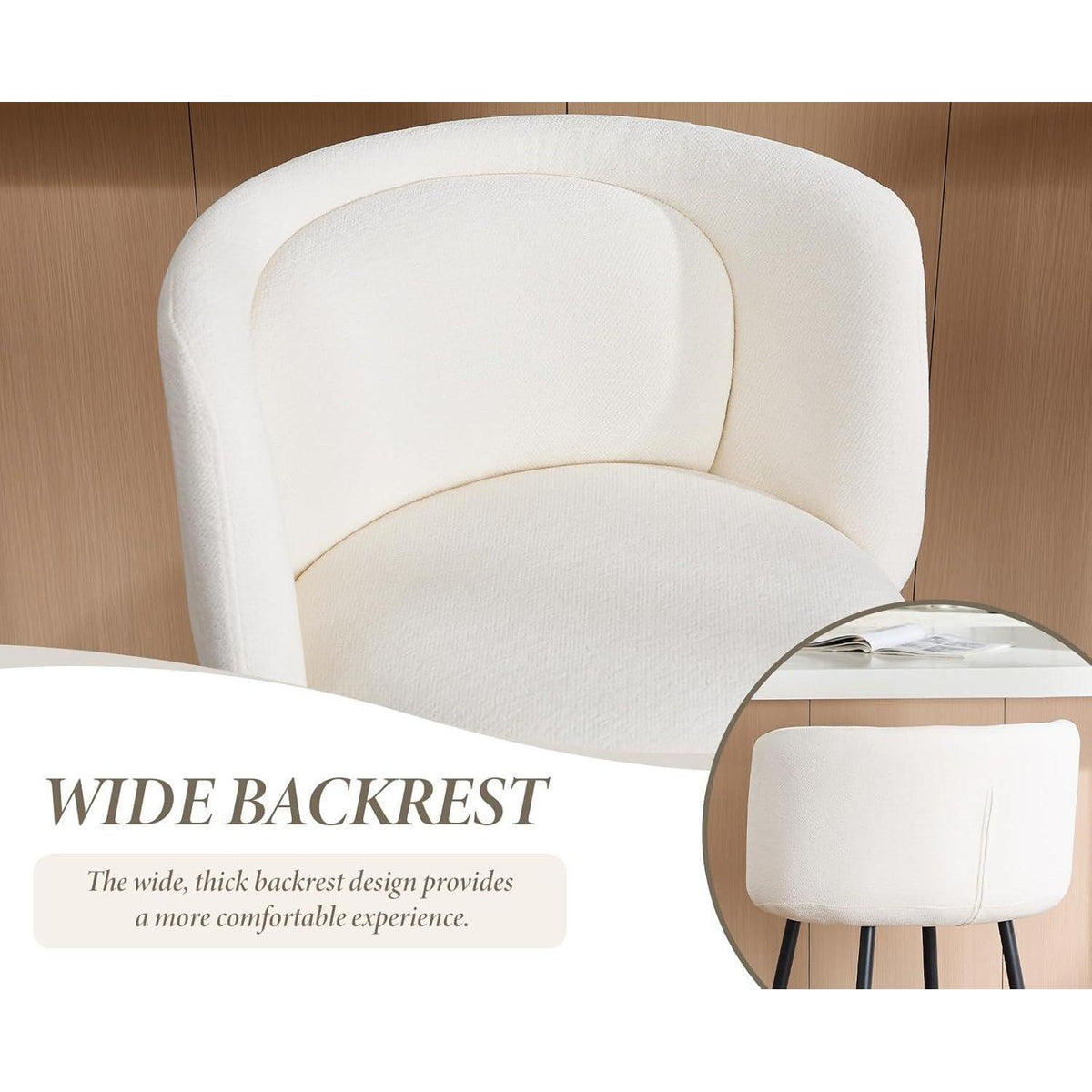 Moderner Barhocker 2er Set – Chenille, Weiß