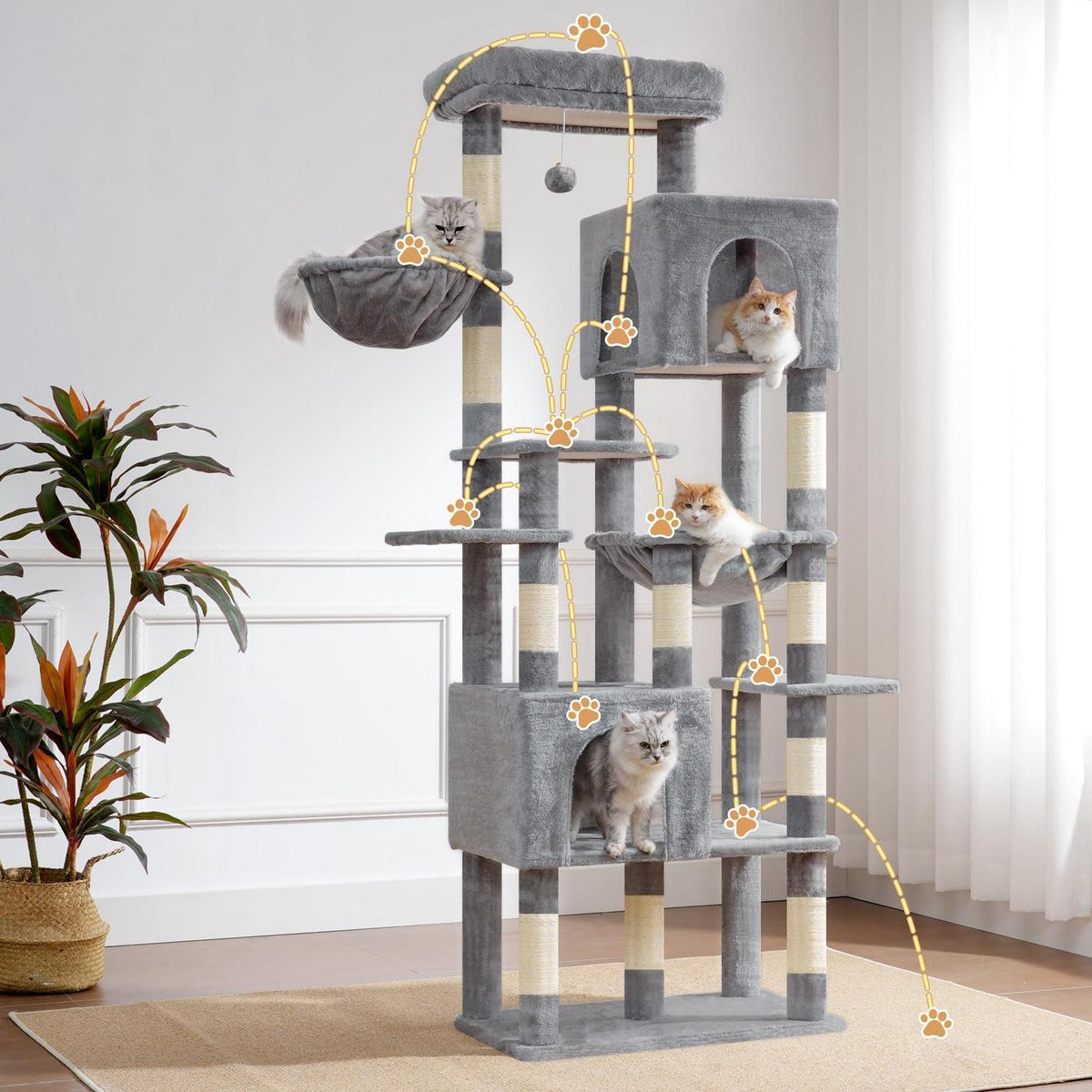 Großer Kratzbaum 193cm – Katzenbaum mit Höhlen & Hängematte