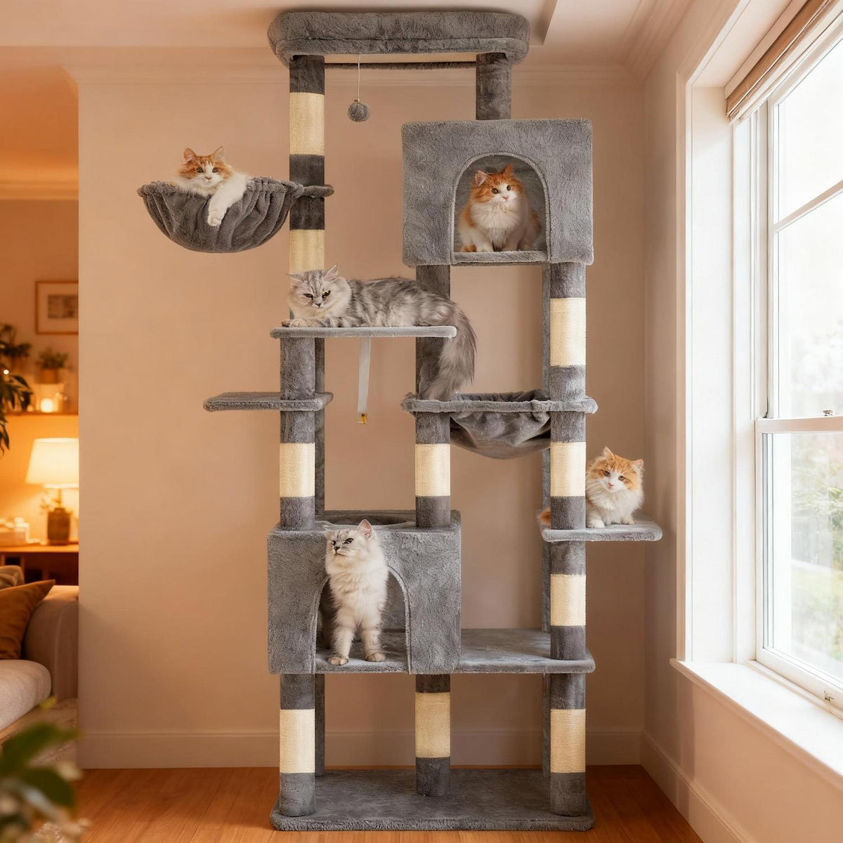 Großer Kratzbaum 193cm – Katzenbaum mit Höhlen & Hängematte