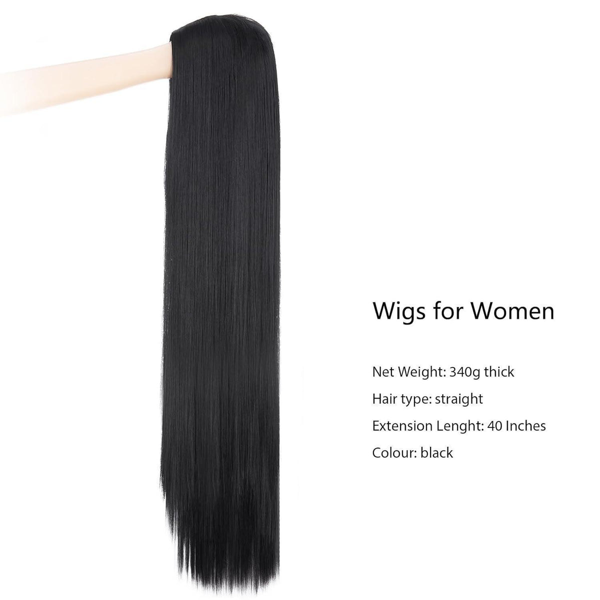 Lange schwarze Perücke 40 Zoll – Glatt, Kostüm, Cosplay