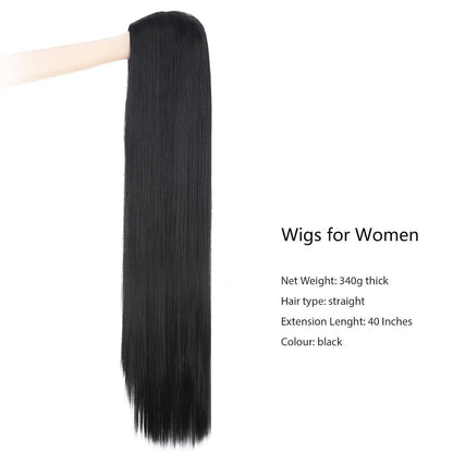 Lange schwarze Perücke 40 Zoll – Glatt, Kostüm, Cosplay