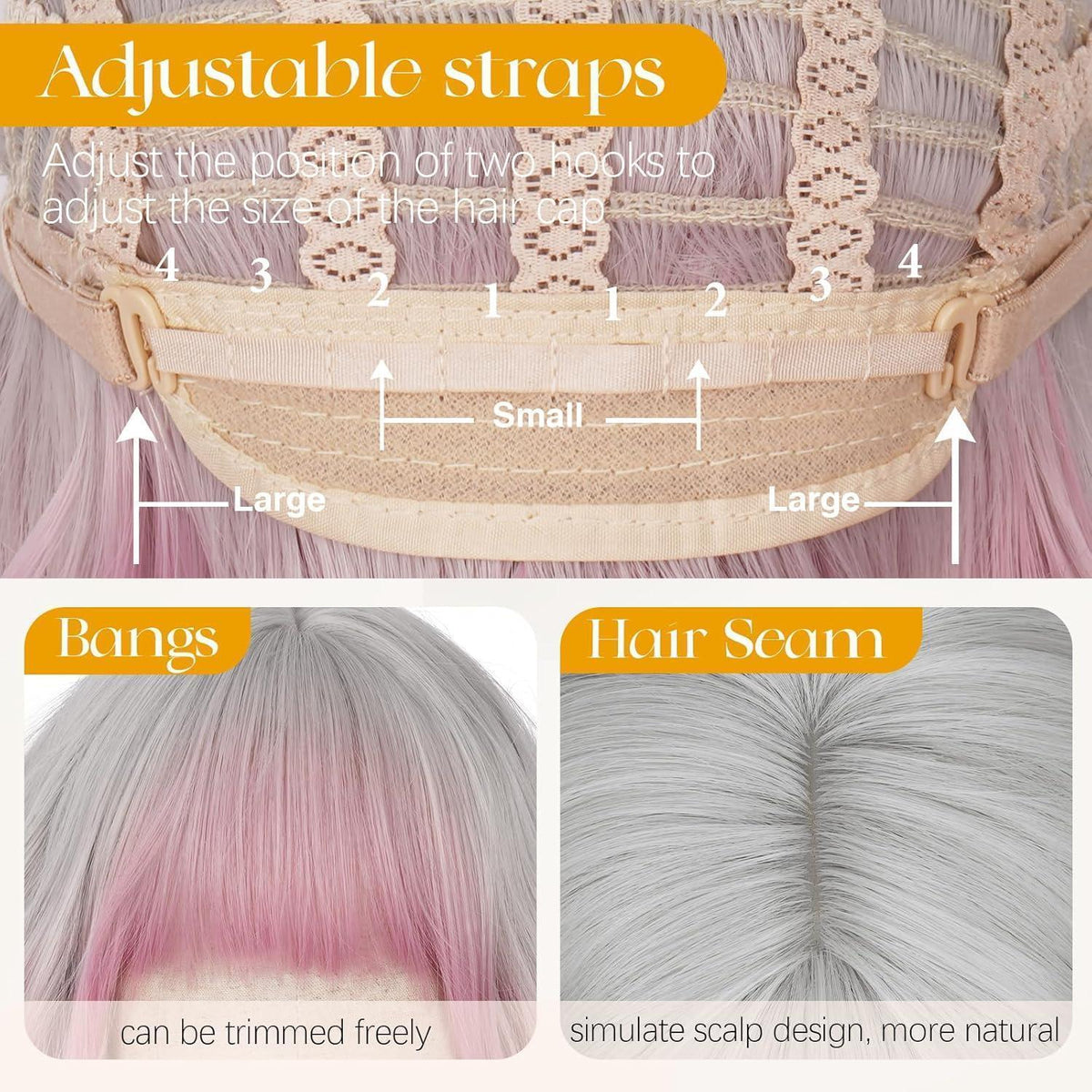 Rosa-Violette Bob Perücke mit Pony – 30cm Lockige Damenperücke
