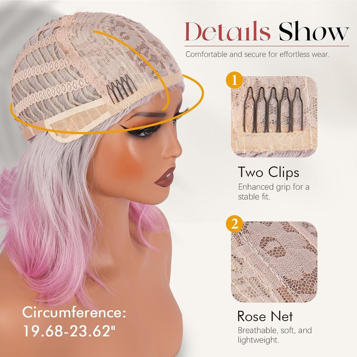 Rosa-Violette Bob Perücke mit Pony – 30cm Lockige Damenperücke