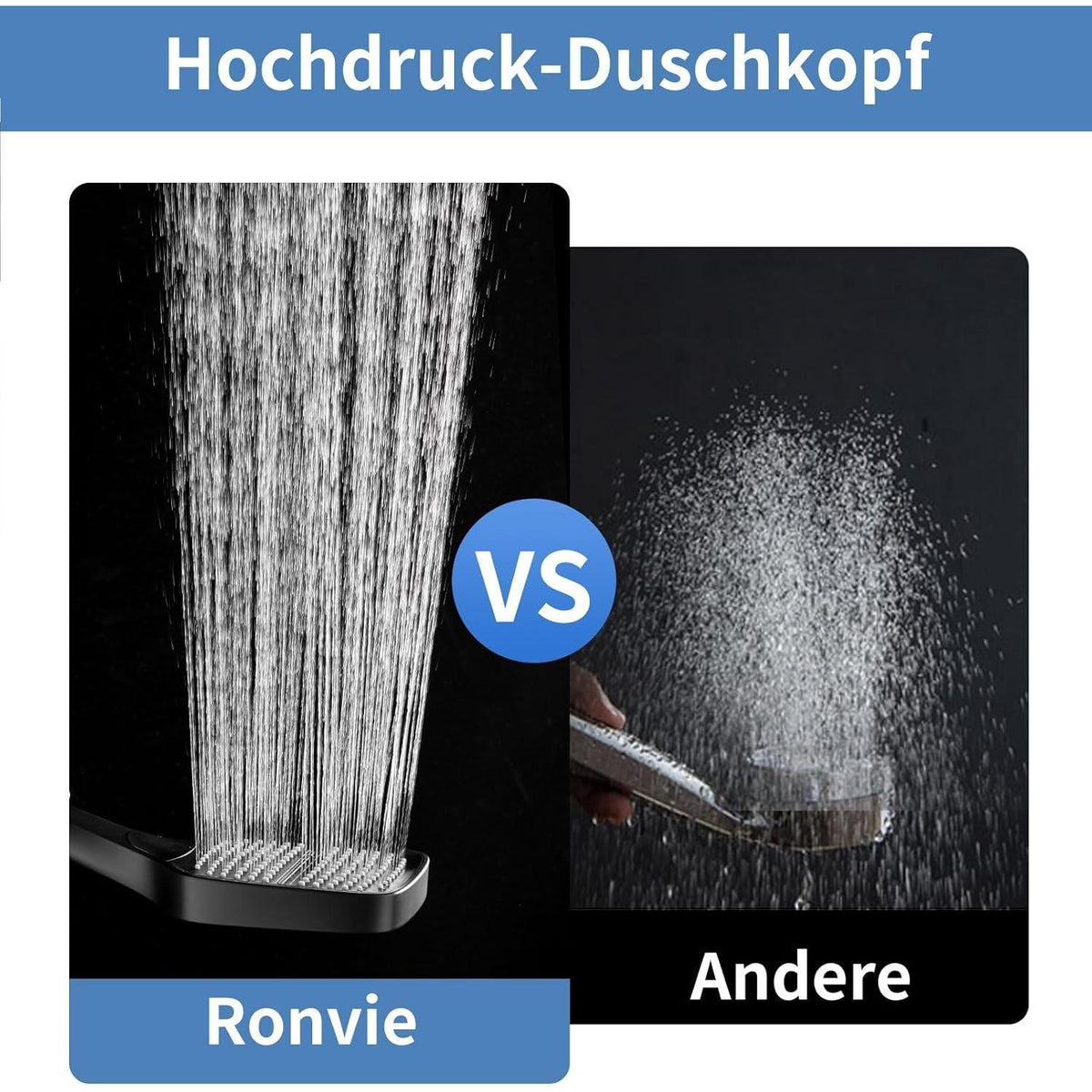 Großer Rechteck-Duschkopf 27x11cm mit 3 Strahlarten & Hochdruck