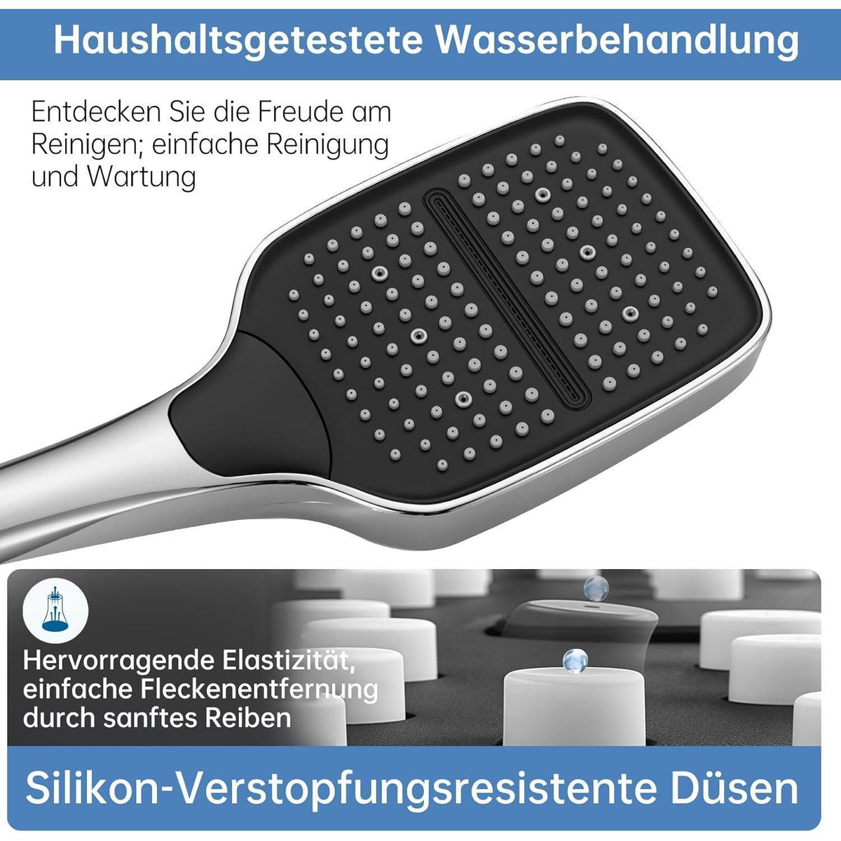 Großer Rechteck-Duschkopf mit 3 Strahlarten & Wassersparfunktion