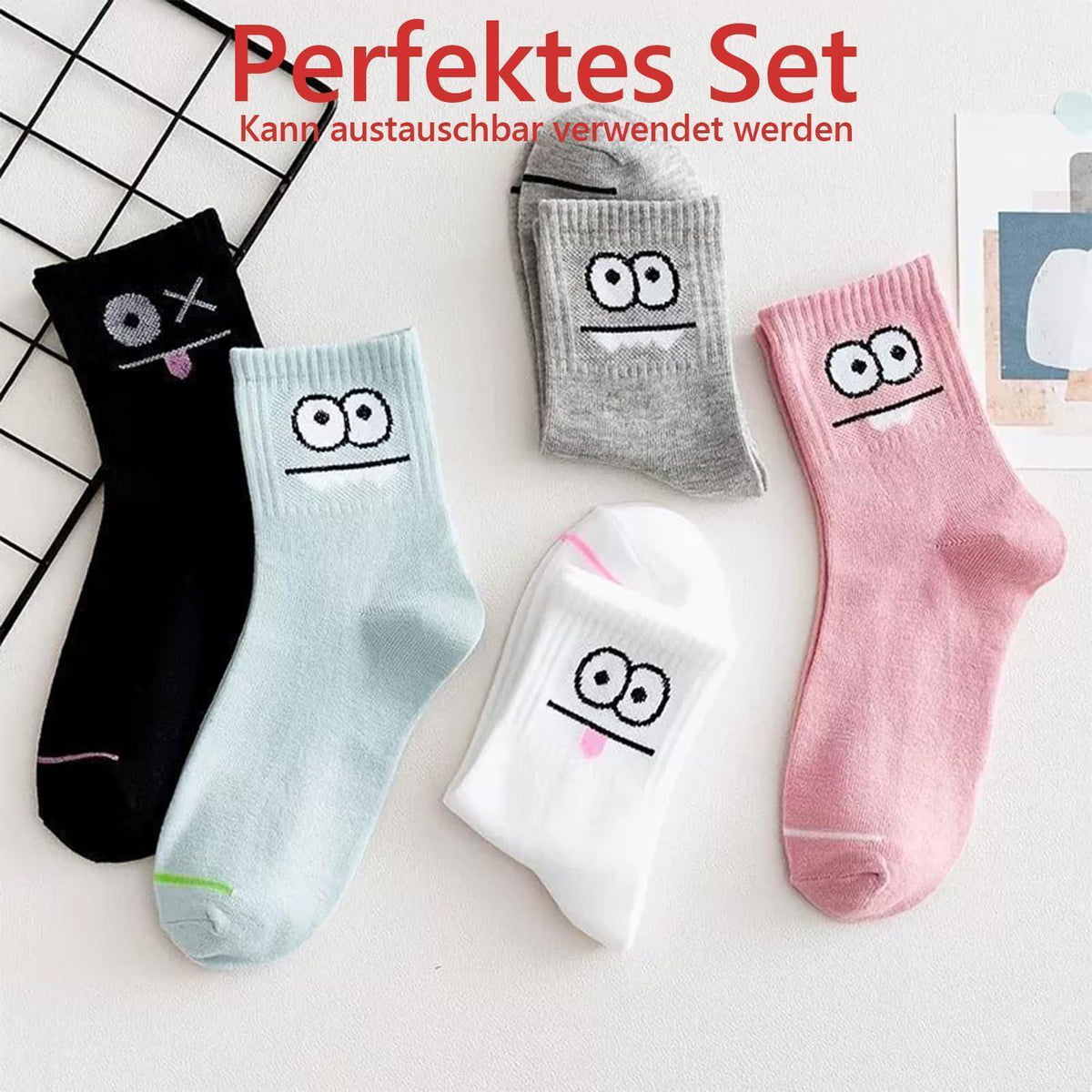 5 Paar Damen Socken bunt & süß, Größe 39-42, lustig & kuschelig